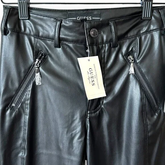 GUESS Women's Soto Faux Leather Skinny Pant Jet Black Sz 0 - Picture 3 of 12